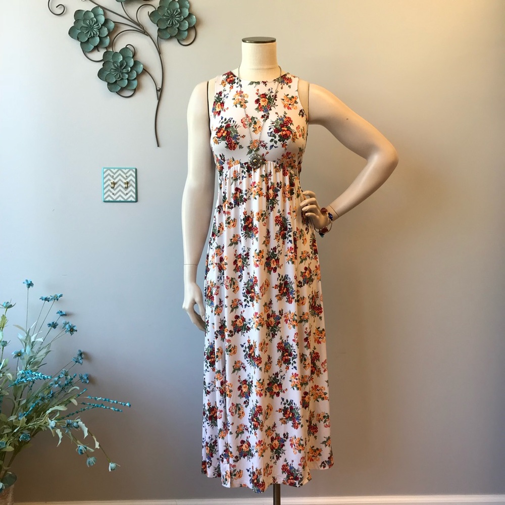 Floral white midi dress